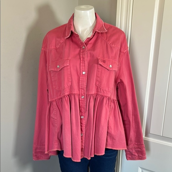 Free People DYLAN Babydoll PINK LOVE Snap button Top Oversized Sz S - Picture 5 of 16